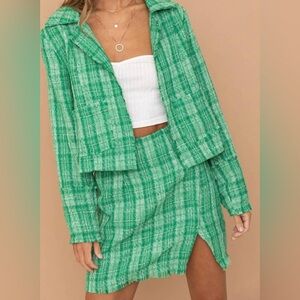 NWT Blue B. Green Plaid Blazer & Skirt Set